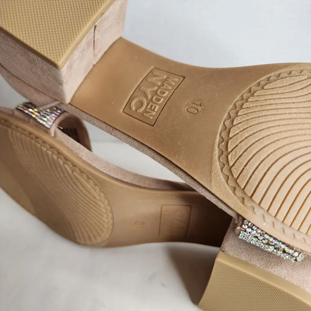 NIB Madden NYC Women's SIZE 10 Blush Illie City Rhinestone Bling Strappy Sandals